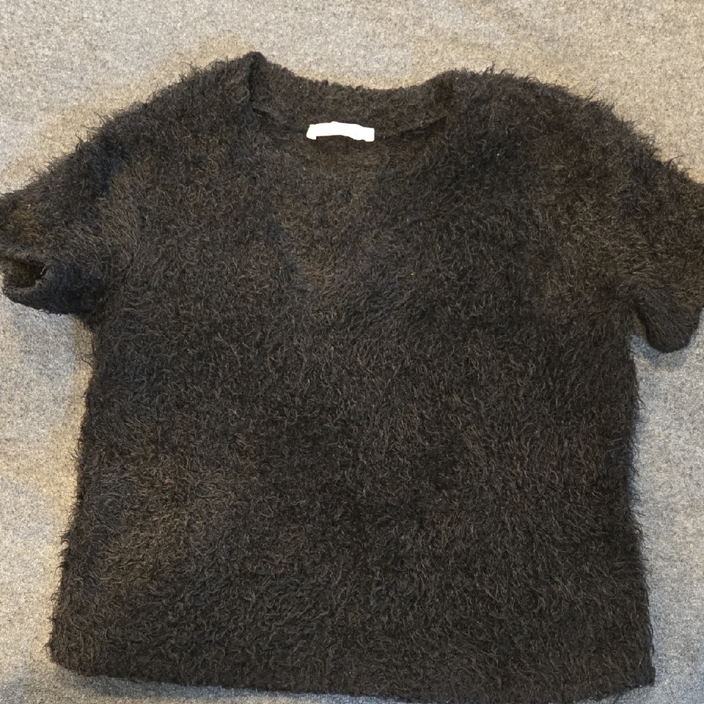 Zara Black Crew Neck Sweater Plush Texture